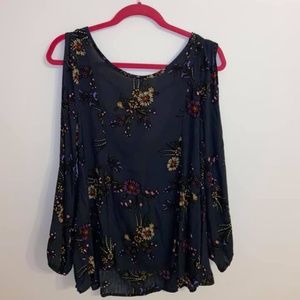 Long sleeve cold shoulder navy floral top